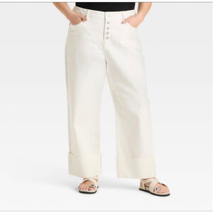 Women's High-Rise Cuffed Straight Jeans - Ava & Viv™ White 22 NWT